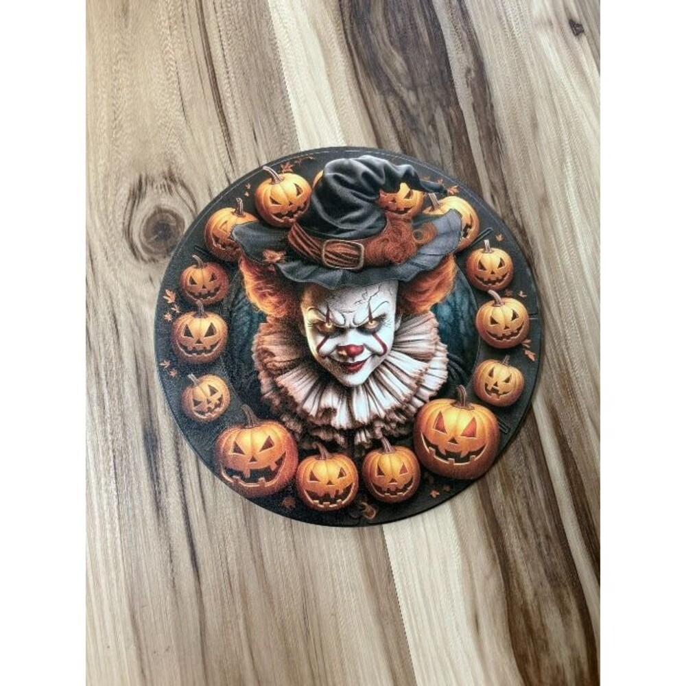 Creepy Halloween Evil Clown & Jack-O'-Lanterns 8" Metal Sign – Horror Decor